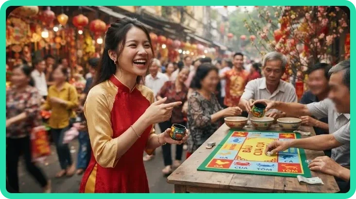 Bàn chơi bầu cua truyền thống với các biểu tượng động vật phát sáng, thể hiện nguồn gốc trò chơi dân gian.