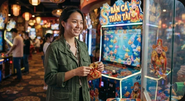 Đồ họa 3D underwater arena trong game bắn cá thần tài với rương kho báu và súng laser