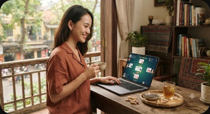 Giao diện game bài tiến lên miền nam online trên điện thoại cùng chip vàng trên nền nhung sang trọng