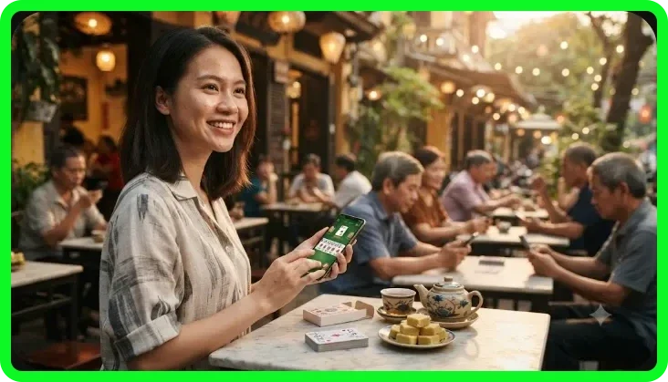 Người chơi đang trải nghiệm game bài tiến lên miền nam online trên tablet trong không gian giải trí hiện đại
